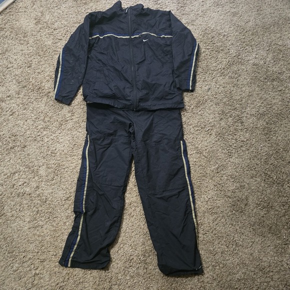 Nike Other - Vtg 90's Nike Navy Blue Windbreaker Track Suit Jacket Pants Silver‎ Tag Stripe L